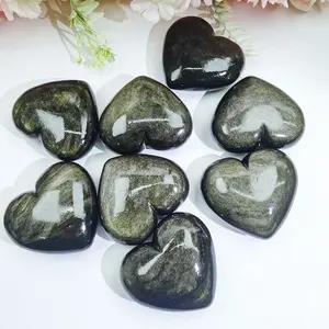 Kerajinan batu rakyat penyembuhan alami, berbentuk hati emas Sheen Obsidian kristal hati