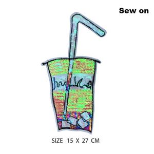 Parche de lentejuelas bordado de gran tamaño, serie amarilla Kawaii, con motivos de piña, bebidas y palomitas de maíz, para coser o termoadhesivo, para camisetas y sudaderas con capucha - Product Image 2