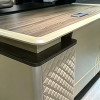 Bureau de direction en bois de luxe avec armoire latérale en cuir pour bureau de PDG commercial