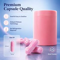 Service de fabrication de capsules probiotiques végétaliennes personnalisées OEM, 60 pièces, marque privée, pour compléments alimentaires quotidiens.
