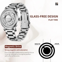 Reloj de Hombre FOXBOX, Único, de Acero Inoxidable Plateado, con Cuentas Giratorias, Relojes de Cuarzo para Hombre, Fuerza Magnética, Reloj Impermeable para Hombre
