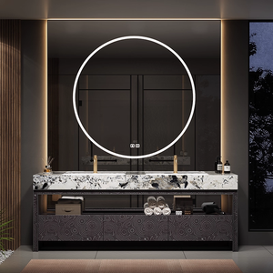 Meuble <span class=keywords><strong>de</strong></span> <span class=keywords><strong>salle</strong></span> <span class=keywords><strong>de</strong></span> <span class=keywords><strong>bain</strong></span> moderne en <span class=keywords><strong>bois</strong></span> massif, imperméable, sur pied, lavabo, toilette, coiffeuse, lavabo, ensemble <span class=keywords><strong>de</strong></span> miroir LED avec éclairage - Product Image 3