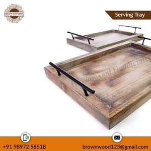 Plateau de service en bois de pin en gros d'usine ensemble de 2 poignées en métal de forme rectangulaire pour restaurants hôtels choix du vendeur en ligne - Product Image 2