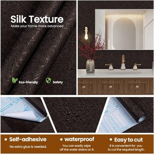 Papier peint auto-adhésif noir effet soie, le plus vendu – Imperméable et résistant à l'humidité pour la rénovation des murs et des meubles - Product Image 3