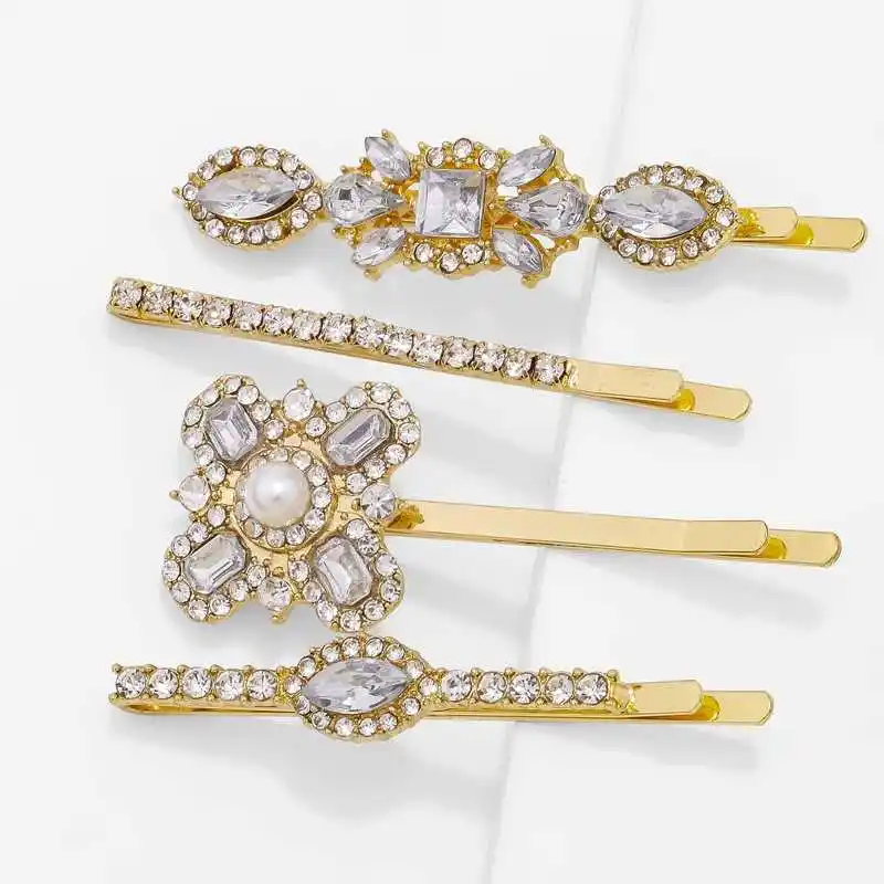 New European and American Fashionable Hairpin Four-piece Set Rhinestone Flower Cluster Hair Accessories