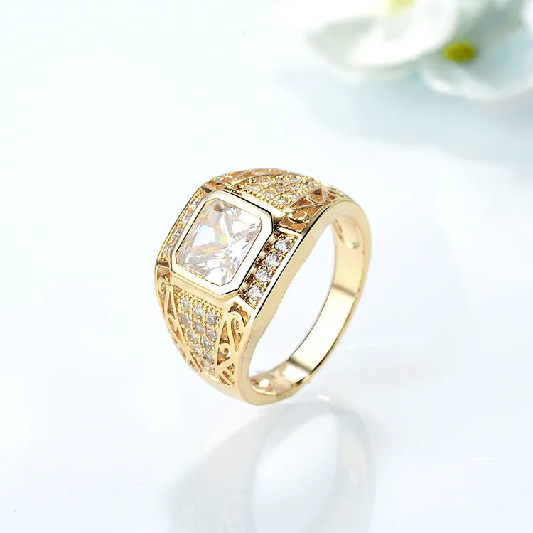 Zircon Classic Diamond 18K Gold Plated Luxury Men's Ring Wedding Ring Wholesale