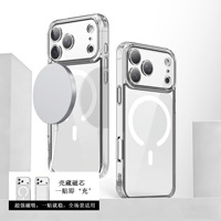 Coque de téléphone transparente magnétique 2-en-1 TPU+PC avec gravure au laser pour 17 & Pro Max, protection antichoc