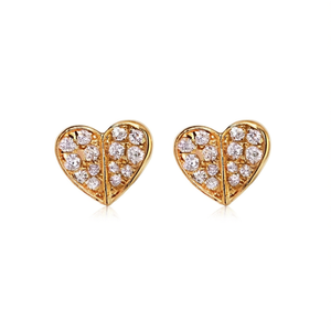 Orecchini a cuore placcati in oro con zirconi rotondi incastonati a pavé per donna, regalo romantico, gioielli alla moda. - Product Image 1