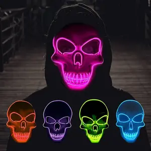 Topeng Lampu Kilat LED Pesta Halloween Topeng Wajah Menakutkan Perlengkapan Kostum Cosplay Halloween Hadiah Festival Dewasa Anak-anak