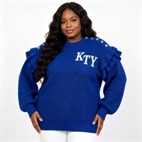 Pull-over en tricot ample à col rond et épaules volantées pour femme, grande taille, vente en gros d'usine, collection automne-hiver