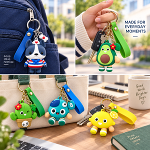 Porte-clés personnalisés en PVC souple 3D avec bracelets en silicone colorés et logo personnalisé, fabrication OEM ODM - Product Image 2
