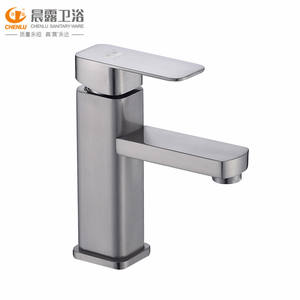 Robinet de lavabo carré brossé Chenlu à trou unique en acier inoxydable, style minimaliste, à poser sur le comptoir - Product Image 2