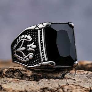 Bagues pour hommes en acier inoxydable, style nordique rétro, avec pierres précieuses en forme de tulipe, prix de gros, faible MOQ - Product Image 4