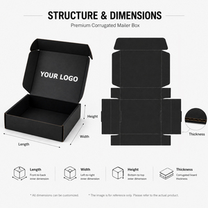 Factory Wholesale Custom Logo Matte Black Corrugated Mailer Box All Black Interior Folding Aircraft Shipping Box For Clothing - Product Image 3