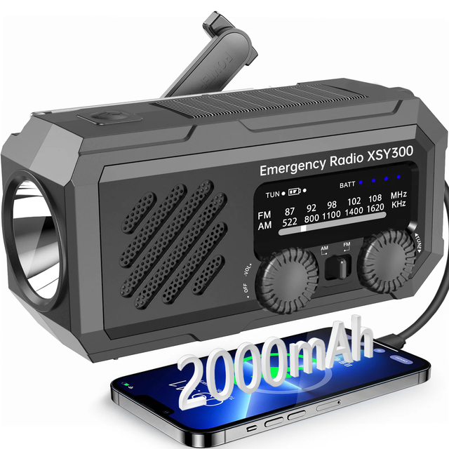 Factory Direct Sale Portable Rechargeable Crank AM/FM Weather Radio with Flashlight Plastic Material USB & Solar Features