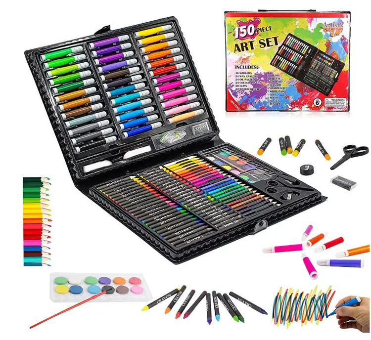 Conjunto de pintura e desenho infantil, kit de papelaria com canetas coloridas, pastel, desenho, arte e papelaria, 150 150 peças