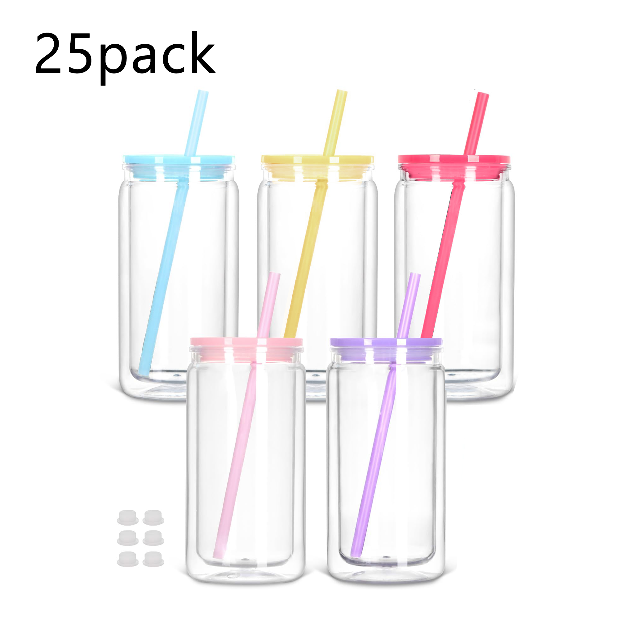 16oz double wall mixed color lid clear glass can