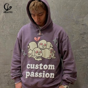 Sweat-shirts à capuche en coton 100% de haute qualité, impression en relief personnalisée, streetwear, graphisme 3D, pull-over, style vintage Y2K, service d'usine OEM ODM - Product Image 1