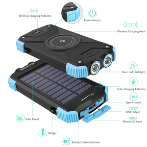 แบตสำรองพลังงานแสงอาทิตย์คุณภาพสูง กันน้ำ ความจุ 10000mAh รองรับ PD20W ชาร์จไร้สายผ่านพอร์ต Type-C ได้รับการรับรองมาตรฐาน CE พร้อมไฟฉาย LED คู่ สำหรับกรณีฉุกเฉิน - Product Image 3