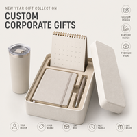 Coffret Cadeau d'Entreprise Personnalisé 2027 avec Couvercle et Base Arrondis, Calendrier de Bureau, Carnet, Stylo, Gobelet Isotherme, Emballage avec Logo OEM
