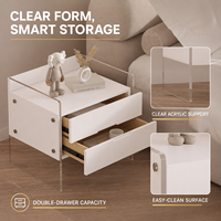 Mesita de Noche Moderna y Duradera de Madera con Dos Cajones y Marco Transparente para Almacenamiento en Dormitorios de Hoteles y Apartamentos