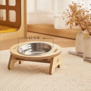 Cuenco clásico de madera para mascotas al por mayor, cuenco para mascotas inoxidable pulido para gatos y perros, vajilla elegante, bandeja para servir - Product Image 1