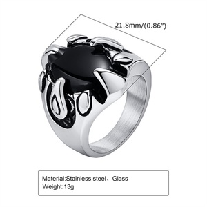 Fashion Fine Stainless Steel Geometric Black Glass <b>Bead</b> Dragon Claw Hoop Finger Rings - Product Image 2