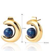 Bijoux OEM personnalisés plaqués or véritable 18 carats, pierres naturelles malachite, turquoise, lapis-lazuli, œil de tigre, boucles d'oreilles clous lune