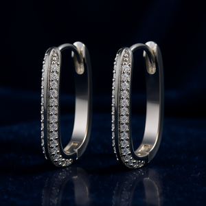 Eleganti Orecchini a Cerchio in Argento 925 con Diamanti Rotondi Incastonati a Canale, Placcati in Rodio, Gioielli Classici da Donna per Uso Quotidiano - Product Image 2