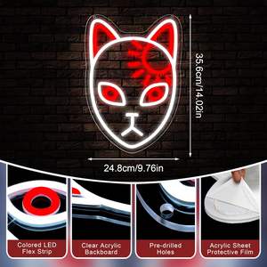 Anime Fox Face <span class=keywords><strong>Demon</strong></span> segno al Neon per decorazione della parete-giapponese Slayer Neon acrilico USB alimentato LED parete Art decoro - Product Image 4