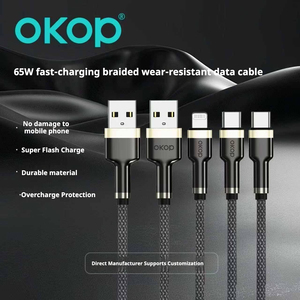 Câble de données tressé OKOP318 à charge rapide 65W <span class=keywords><strong>avec</strong></span> protection contre les surcharges et transfert de données pour écouteurs Android et <span class=keywords><strong>connecteur</strong></span> Type-C - Product Image 2
