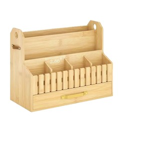 Wooden office <b>file</b> organizer, wall-mounted letter and mail sorting rack with eyeglass holder and <b>drawer</b> storage box - Product Image 2