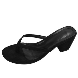 Zapatillas de tacón grueso a la moda de verano para mujer, Sandalias cómodas informales de playa con punta redonda de Clip de Color sólido, chanclas, zapatos - Product Image 6