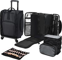 Valise de Maquillage Professionnelle Pliable à Roulettes en Tissu Oxford Grande Capacité avec Compartiment Extensible Zippé pour Technicien(ne) Ongulaire et Coiffeur(se)