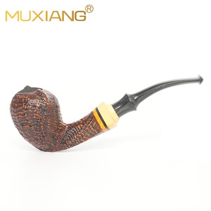 Muxiang Tobacco Pipe Bent Type Handcrafted Wood With Boxwood Rings For Smoking - Product Image 1