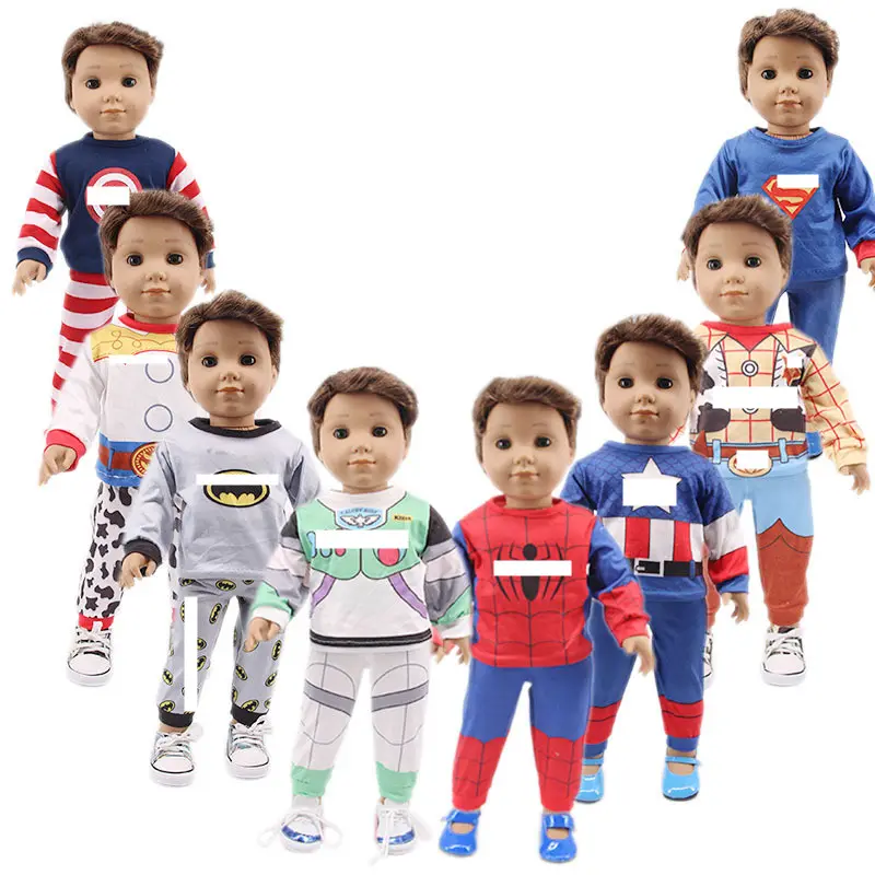 Conjunto de pijamas de algodón para niños, ropa de dormir de 18 pulgadas con supertrajes de héroes de dibujos animados, accesorios de ropa de muñeca