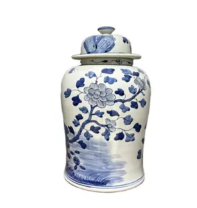 Barattolo di zenzero decorativo antico Jingdezhen fatto a mano porcellana cinese barattolo blu e bianco