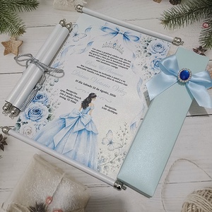 Invitación de Quinceañera Azul Princesa <span class=keywords><strong>Cenicienta</strong></span> con Caja, Borla de Diamantes de Imitación, Invitaciones Brillantes de Color Marfil para Fiesta de Veinteaños - Product Image 2