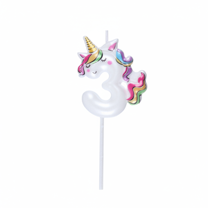 Multicolore fatto a mano unicorno numero 3 candela di compleanno 6cm cera per bambini festa decorazione della casa pasqua celebrazioni di capodanno Peiyong - Product Image 2