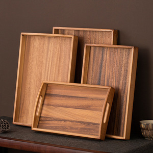 Ensemble de plateaux de service en bois carrés en noyer, plateau à thé, café et petit-déjeuner pour hôtel, utilisation domestique portable - Product Image 1
