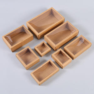 Spécifications des boîtes d'emballage à ouverture inférieure avec couvercles transparents et cartes en papier givré/kraft/noir/rouge/blanc/or - Product Image 3