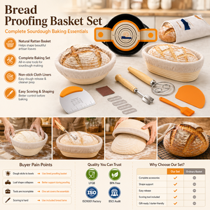 Custom Logo Reusable Handmade Easy Release Non Stick Sourdough Bread <strong>Baking</strong> <strong>Kit</strong> for Beginners with Banneton Proofing Basket Set - Product Image 1