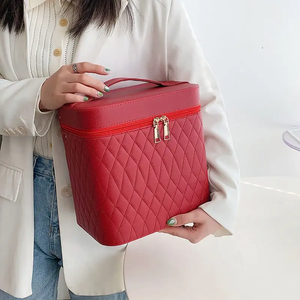 Large Capacity Travel Cosmetic Bag Dustproof Hard Shell Double Layer <b>Towel</b> Material Zipper Foldable Fashion Candy Storage <b>Box</b> - Product Image 5