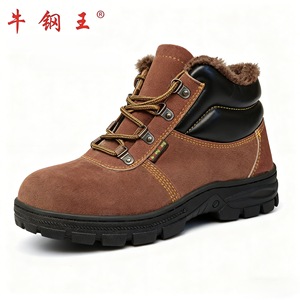 รองเท้าเซฟตี้บุรุษ หัวเหล็ก ป้องกันการกระแทก ป้องกันการเจาะทะลุ บุผ้าฝ้ายสีน้ำตาล แบบหุ้มข้อสูง - Product Image 2