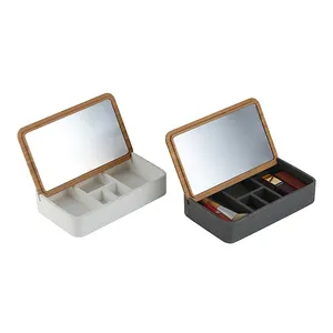 Marble Effect Resin Necklace Earrings Jewelry Storage Cosmetics Organizer Mirror Box