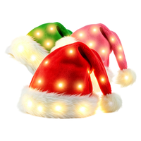 Chapeau de Noël LED en peluche en gros, chapeau lumineux de Noël avec lumières changeantes de couleur, cadeaux de fête de fin d'année