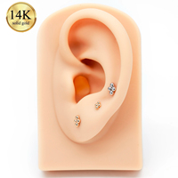14K Gold Four Gold Bean Basic Style Piercing Ear Bone Stud Lip Stud with Internal Thread Delivery of Titanium Alloy Rods