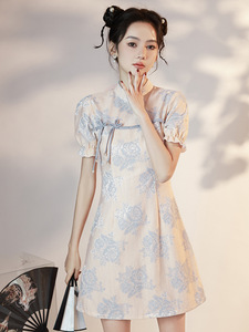 Ropa tradicional china Cheongsam <span class=keywords><strong>chino</strong></span> clásico mujer Qipao manga corta Sexy boda fiesta de noche - Product Image 4