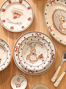 New China Manufacturer Ceramic Dinnerware <b>Sets</b> Rabbit Bow Pattern Stoneware <b>Microwave</b> Safe Dishwasher Safe - Product Image 2