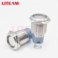 Interruptor de Botón Pulsador Momentáneo de Acero Inoxidable de 16mm, 19mm, 22mm, 25mm, 30mm, Impermeable y a Prueba de Polvo, 1NO+1NC, con Iluminación LED en Anillo
